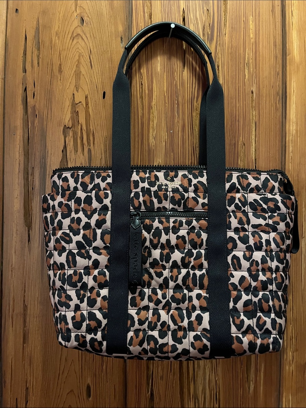 kate spade Camden small Leopard Quilted Tote in Brown, Black & Cream